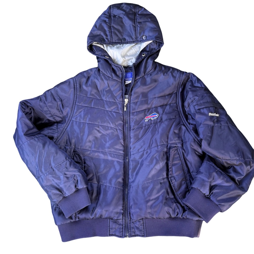 Reebok 90s Blue Buffalo Bills NFL Jacket Coat Hooded Full Zip Mens Large‎ L